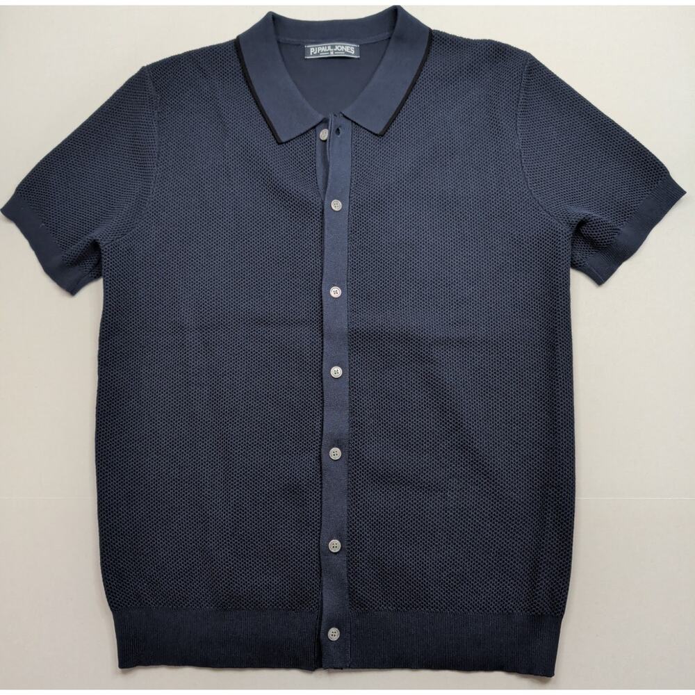 PJ Paul Jones Men's Polo Shirt Short Sleeve Casual Knit Textured Button Down Med